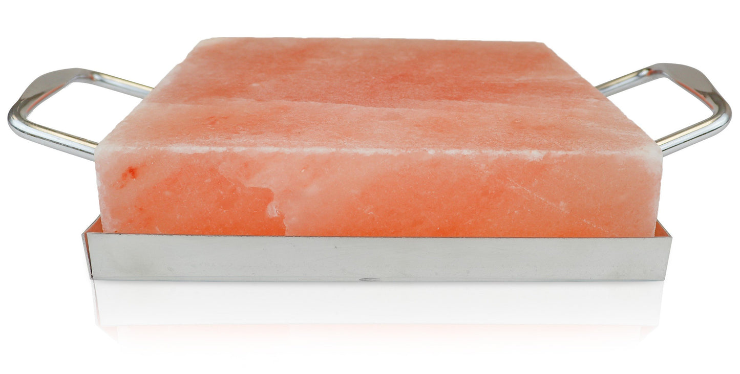 Himalayan Salt Cooking Block 8" x 8" x 2" With Stainless Steel Holder - Himalayan Secrets™